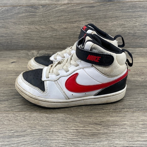 Nike Court Borough Mid 2 High Top Sneakers Kids Size 13C Black White Red - Picture 1 of 13